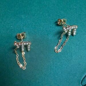 (2) Gold Diamond Chai Chain Earrings
